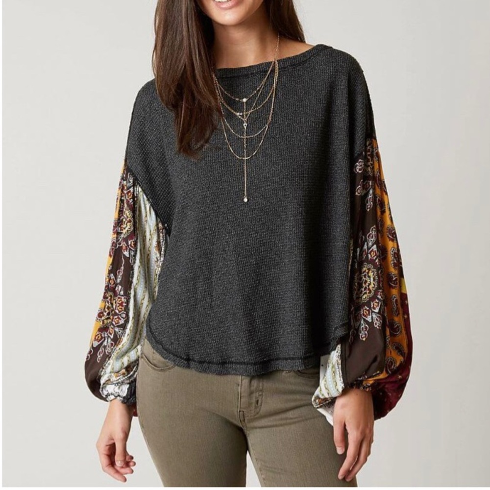 Free People We The Free Blossom Printed Patchwork Balloon-Sleeve Thermal Top